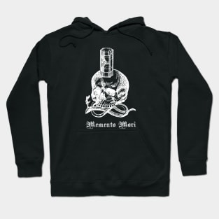 Memento Mori - Skull and Hourglass memento mori White on Black Hoodie